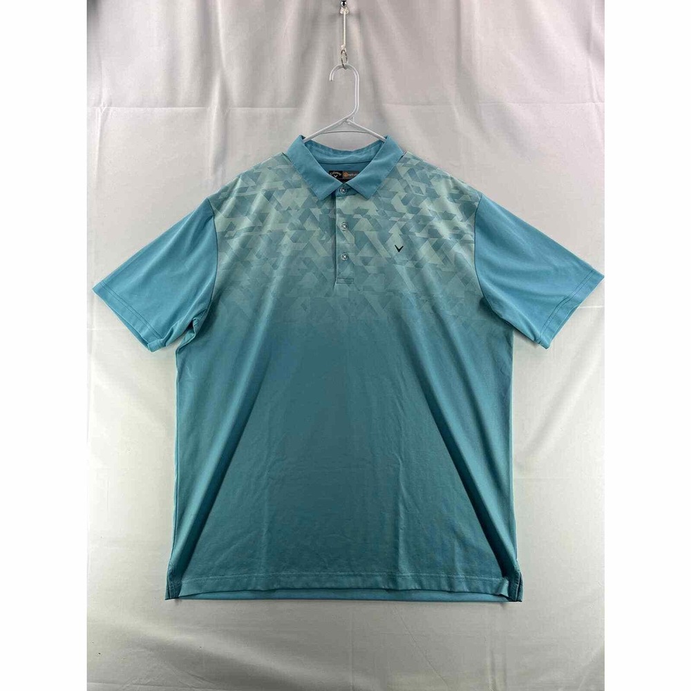 Callaway Mens Golf Polo Shirt XL Blue Geometric Retro Opti-Dri Logo Short Sleeve